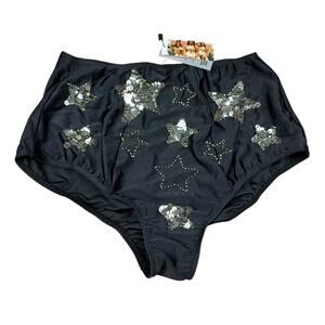 HER PONY‎ Phoenix Bloomer Size 16 US 12 Black Star Sequin Beaded NWT Festival